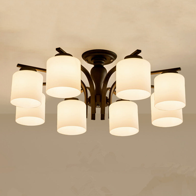 Glass Semi Flush Mount Lighting Simplistic Black Cylindrical Living Room Semi Flush Light