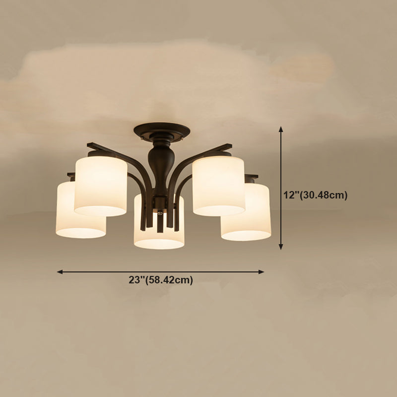Glass Semi Flush Mount Lighting Simplistic Black Cylindrical Living Room Semi Flush Light