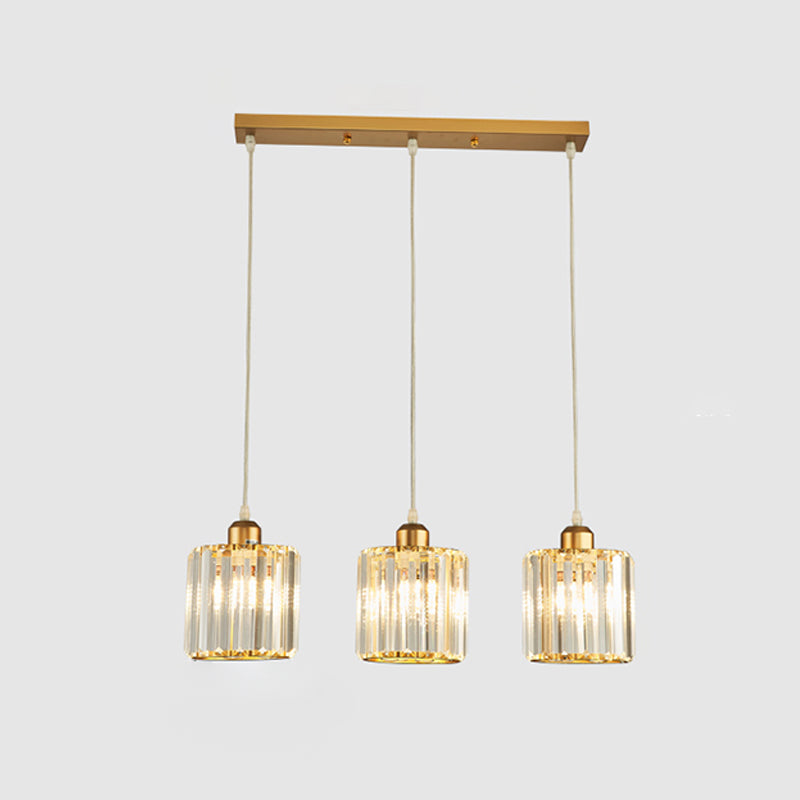 Lámparas de isla de cilindro de estilo moderno cristal 3 lámparas de encogimiento de luz