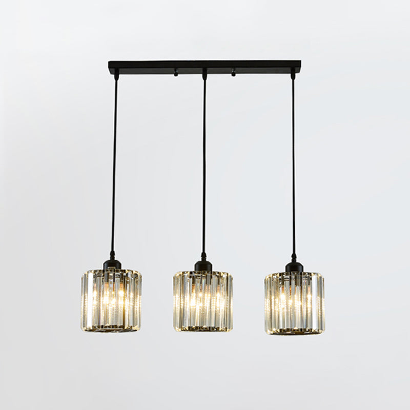 Lámparas de isla de cilindro de estilo moderno cristal 3 lámparas de encogimiento de luz