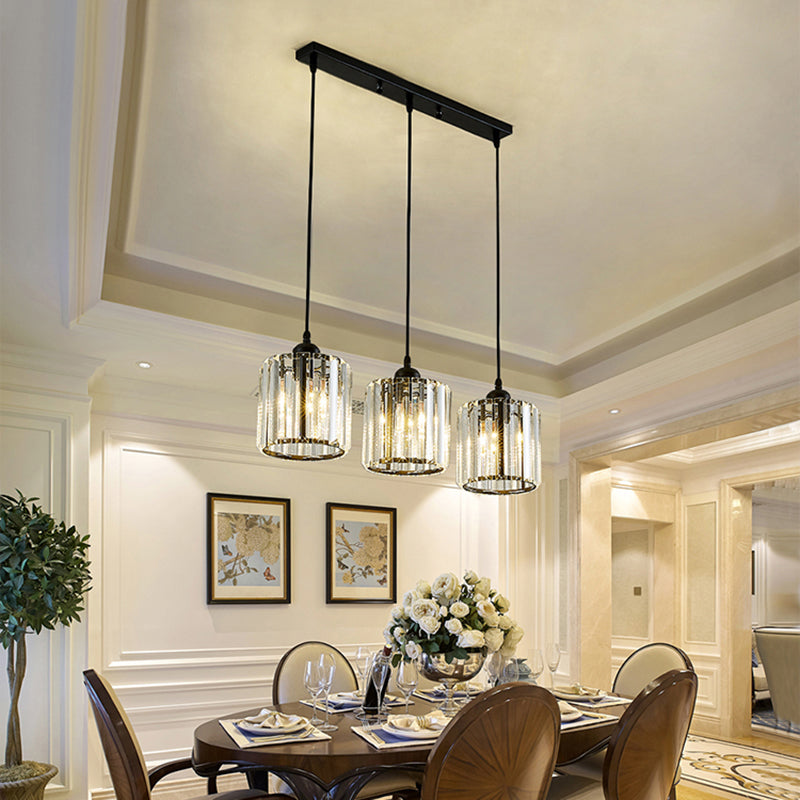 Lámparas de isla de cilindro de estilo moderno cristal 3 lámparas de encogimiento de luz