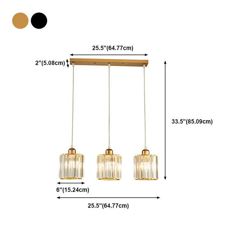 Lámparas de isla de cilindro de estilo moderno cristal 3 lámparas de encogimiento de luz