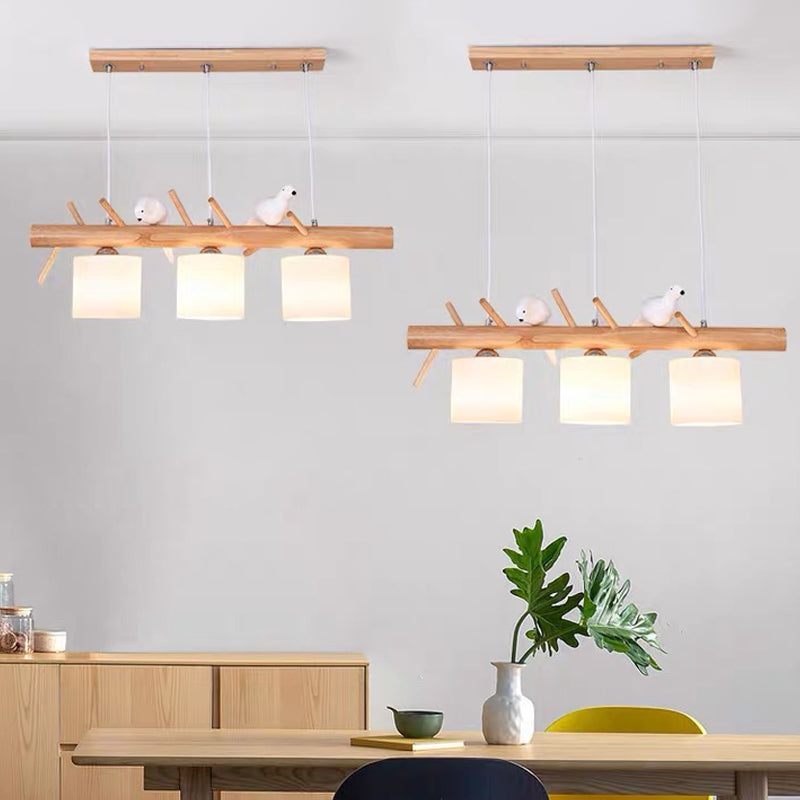 Luces colgantes contemporáneos luces de la isla de cilindro vidrio blanco para la isla de cocina