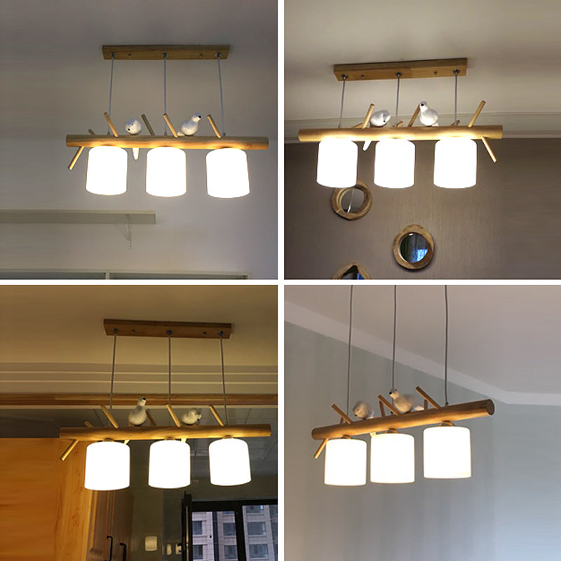 Luces colgantes contemporáneos luces de la isla de cilindro vidrio blanco para la isla de cocina