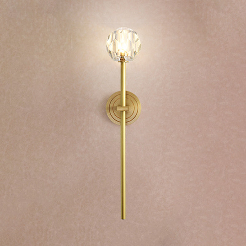 Nordic Brass Wall Light Globe Gold Wall Sconce with Crystal for Living Room