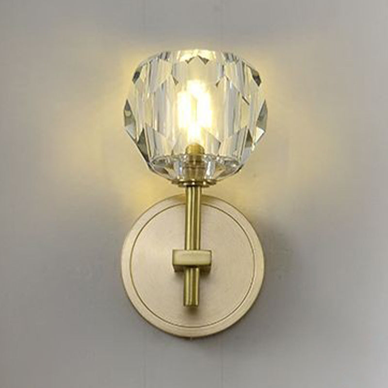 Nordic Brass Wall Light Globe Gold Wall Sconce with Crystal for Living Room