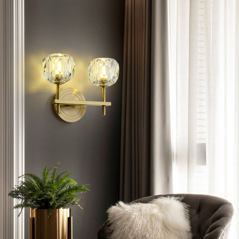 Nordic Brass Wall Light Globe Gold Wall Sconce with Crystal for Living Room