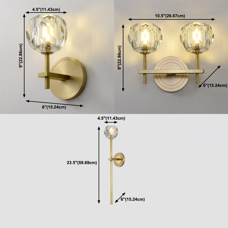 Nordic Brass Wall Light Globe Gold Wall Sconce with Crystal for Living Room