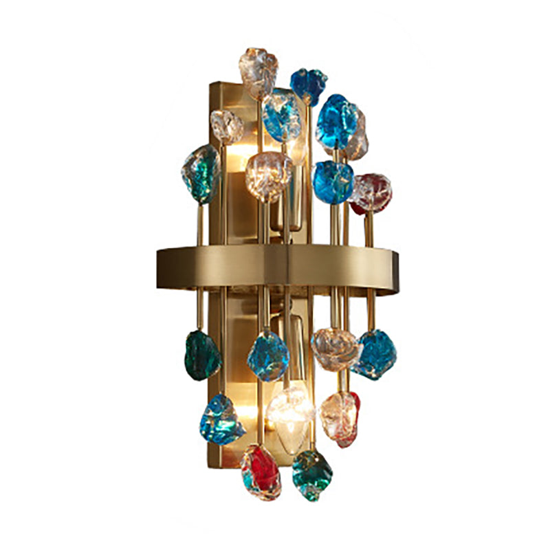 Postmoderne Metallwandleuchte Gold 2 Lichter Wandleuchten mit Kristall für Wohnzimmer