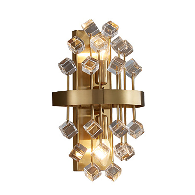 Postmoderne Metallwandleuchte Gold 2 Lichter Wandleuchten mit Kristall für Wohnzimmer