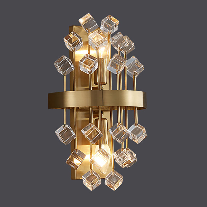 Postmoderne Metallwandleuchte Gold 2 Lichter Wandleuchten mit Kristall für Wohnzimmer