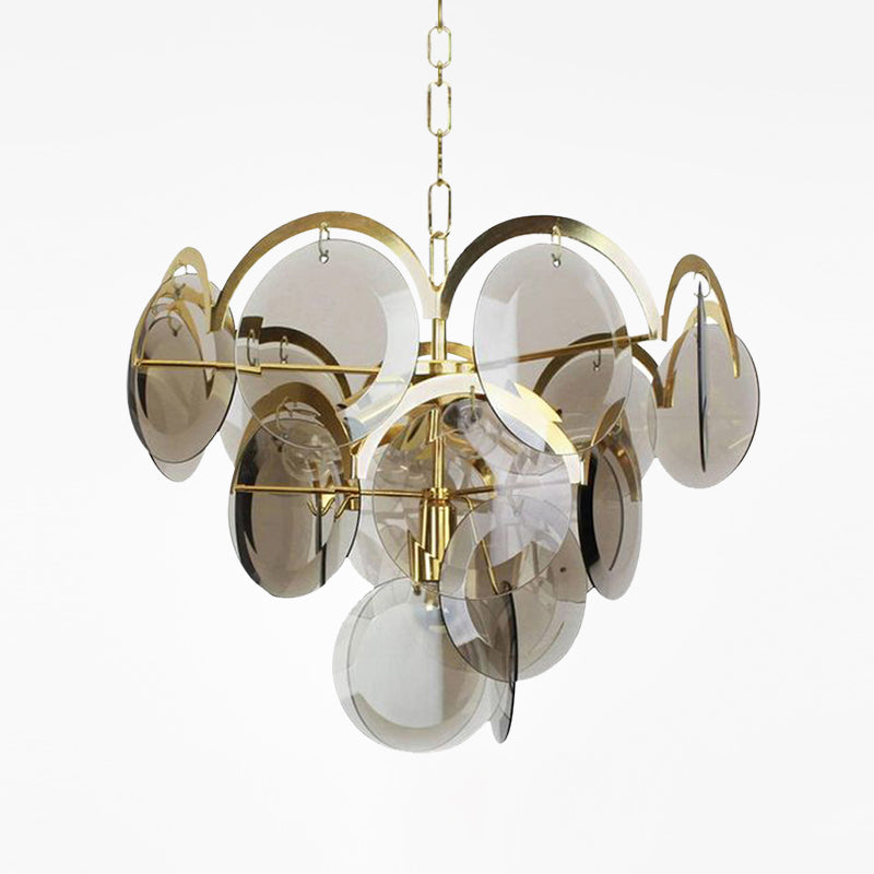 Modern Style Chandelier Light Fixture Round Shape Glass Hanging Light in Smoky Gray