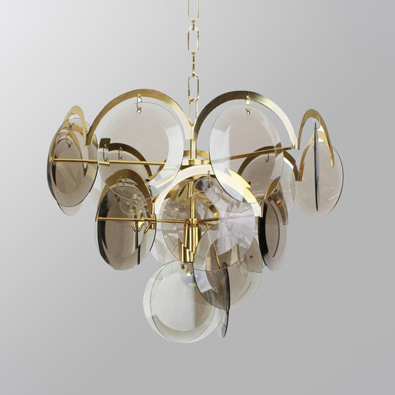 Modern Style Chandelier Light Fixture Round Shape Glass Hanging Light in Smoky Gray