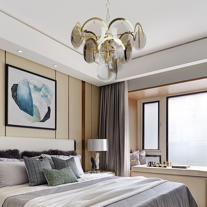 Modern Style Chandelier Light Fixture Round Shape Glass Hanging Light in Smoky Gray