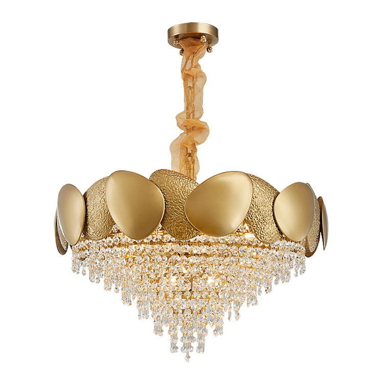 Modern Style Cone Shape Chandelier Lighting Clear Crystal Metal Pendant Light