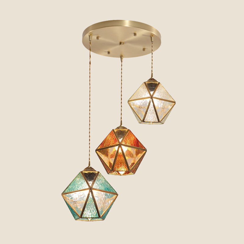 Geometry Shape Hanging Lights Tiffany Style Glass 3 Light Hanging Light Fixtures