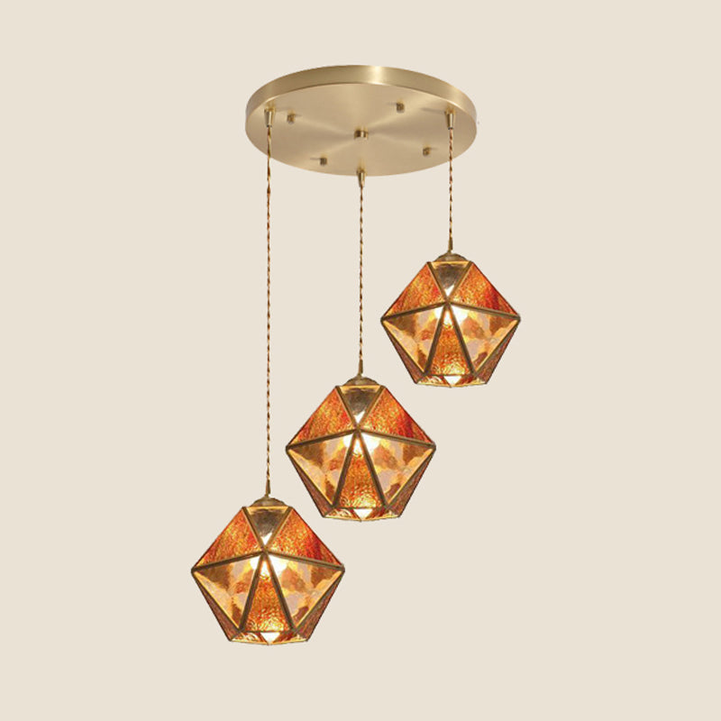 Geometry Shape Hanging Lights Tiffany Style Glass 3 Light Hanging Light Fixtures