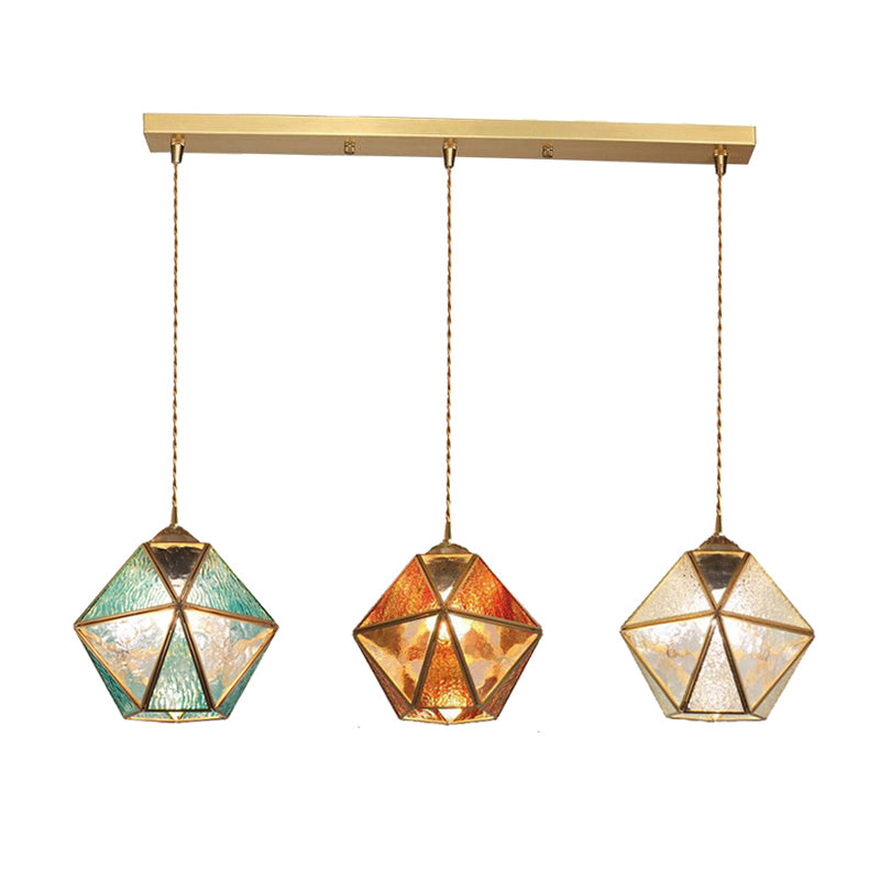 Geometry Shape Hanging Lights Tiffany Style Glass 3 Light Hanging Light Fixtures