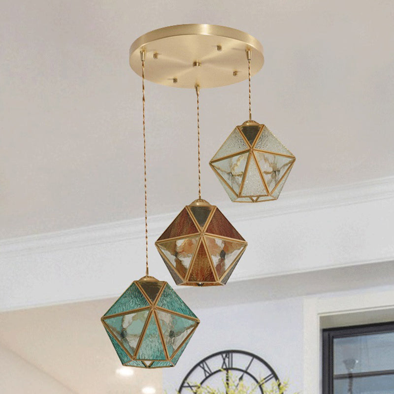 Geometry Shape Hanging Lights Tiffany Style Glass 3 Light Hanging Light Fixtures