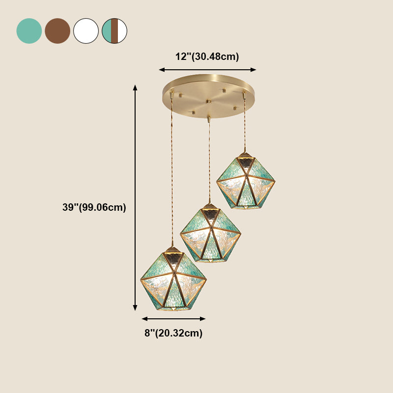 Geometry Shape Hanging Lights Tiffany Style Glass 3 Light Hanging Light Fixtures