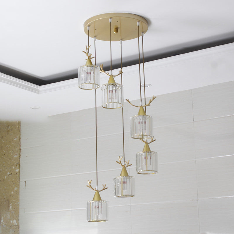 Cylinder Shape Hanging Lights Modern Style Crystal Hanging Light Fixtures