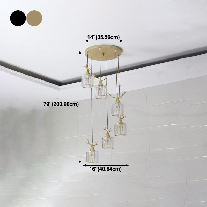 Cylinder Shape Hanging Lights Modern Style Crystal Hanging Light Fixtures
