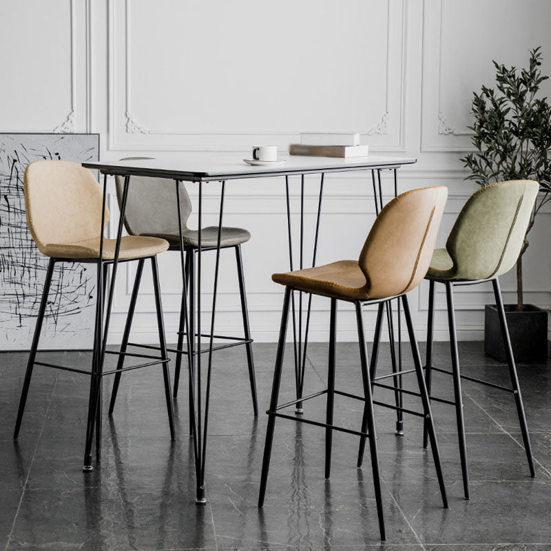 Nordic Iron Simple Barstool Indoor Tall Stool with Leather Seat