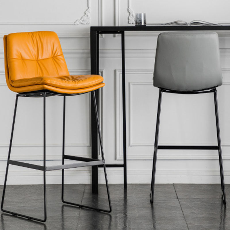 Nordic Iron Simple Barstool Indoor Tall Stool with Leather Seat