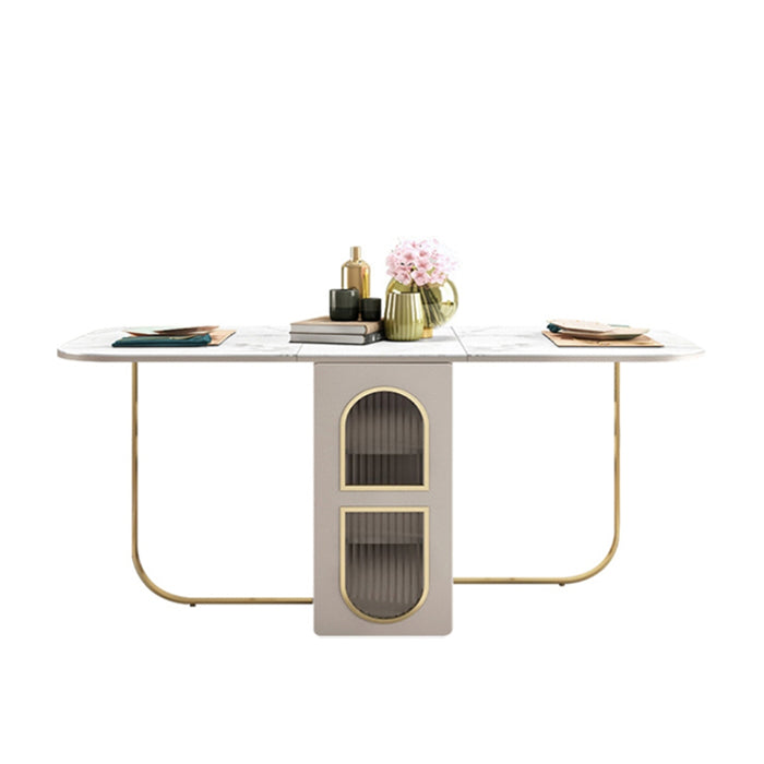 Modern 1/2/3/4/5 Pieces Rectangle Dining Table Set with Stone Top Foldable Dinette Set