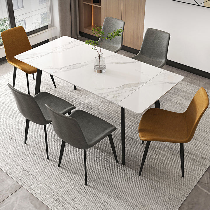 Modern 1/4/5/7 Pieces Rectangle Dining Table Set with Stone Top White Scalable Dinette Set