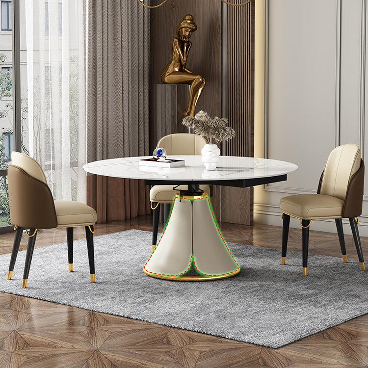 Glam 1/4/5/6/7/9 Pieces White Dining Table Set with Stone Top Round Scalable Dinette Set