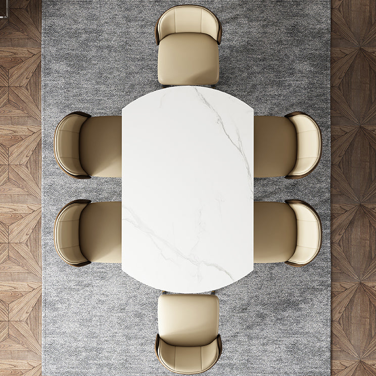 Glam 1/4/5/6/7/9 Pieces White Dining Table Set with Stone Top Round Scalable Dinette Set