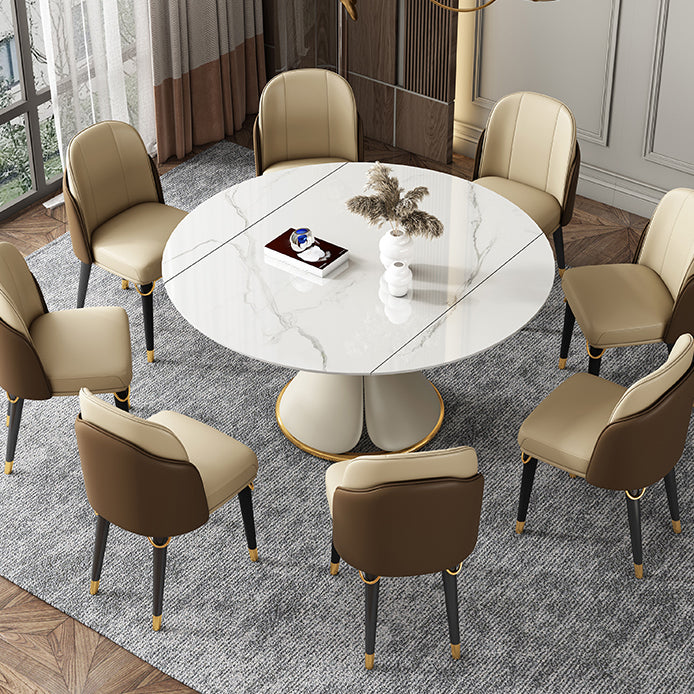 Glam 1/4/5/6/7/9 Pieces White Dining Table Set with Stone Top Round Scalable Dinette Set