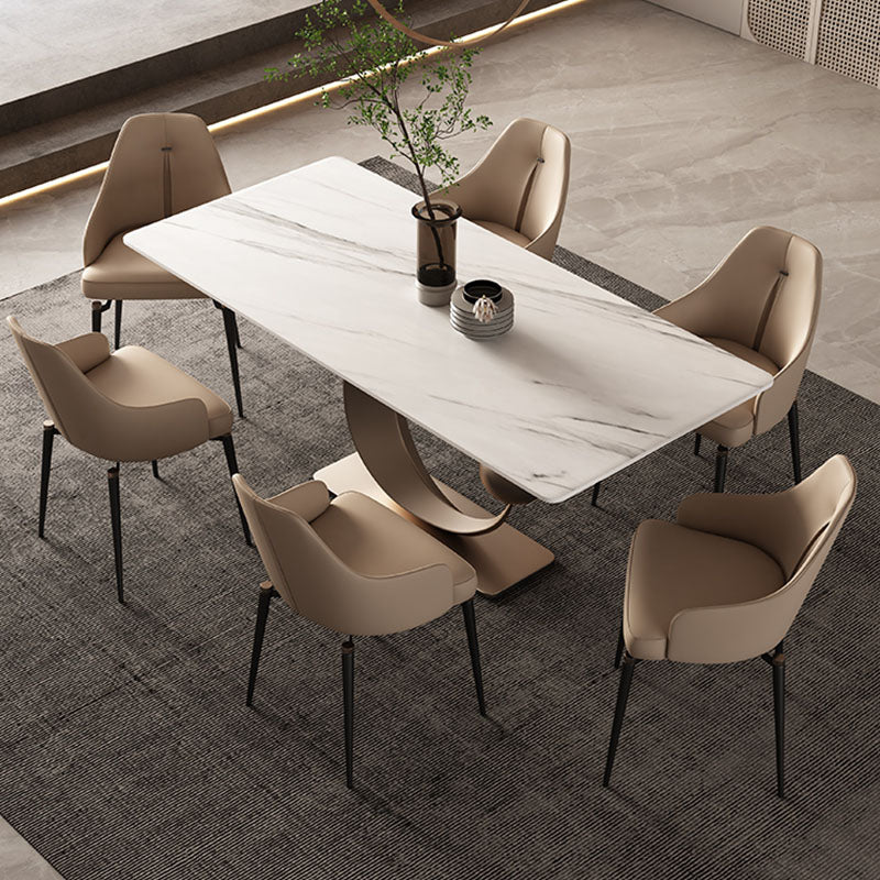 Luxury 1/4/5/7 Pieces Rectangle Dining Set Sintered Stone Dining Table with Leather Chairs