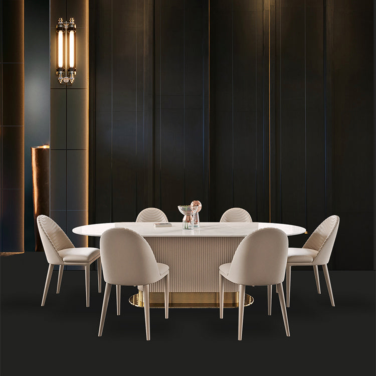 1/4/5/7 Pieces Luxury Dining Set Sintered Stone Top Dining Table with Leather Chairs