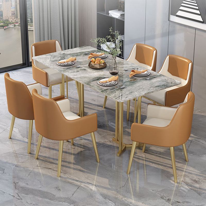 Luxury 1/2/5 Pieces Dining Set Sintered Stone Top Dining Table with Leather Chairs