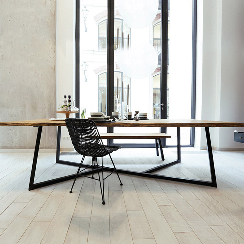 Table à manger industrielle à base de tréteau rectangulaire, Table fixe en bois massif pour la maison