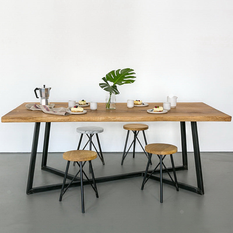 Table à manger industrielle à base de tréteau rectangulaire, Table fixe en bois massif pour la maison