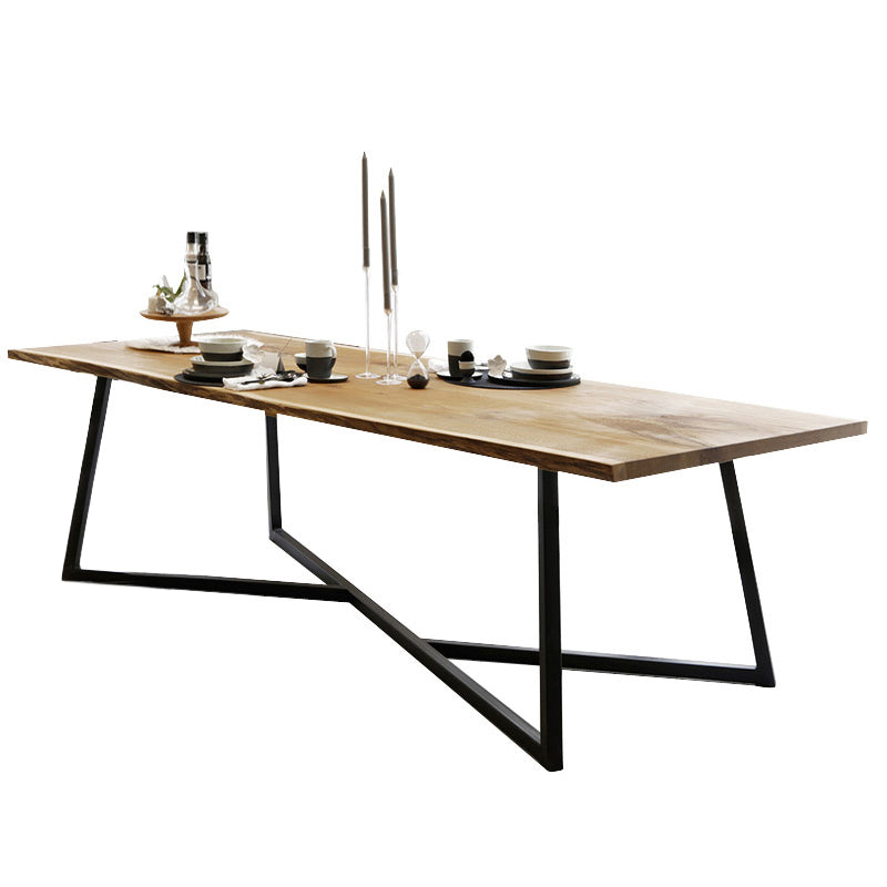 Table à manger industrielle à base de tréteau rectangulaire, Table fixe en bois massif pour la maison