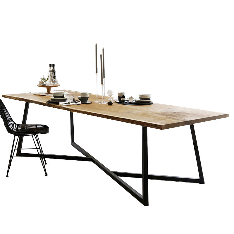 Table à manger industrielle à base de tréteau rectangulaire, Table fixe en bois massif pour la maison