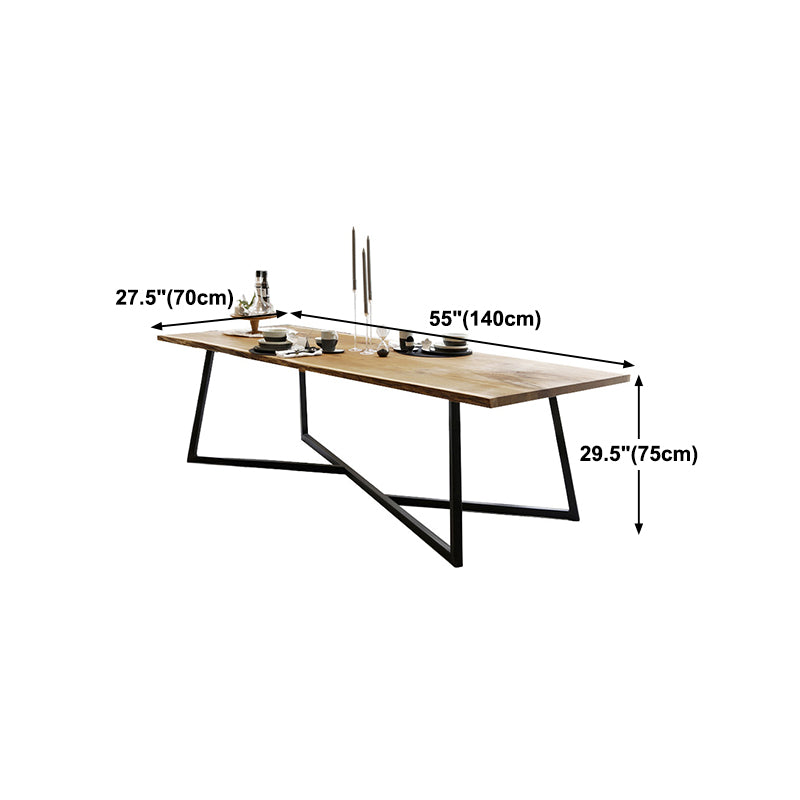 Table à manger industrielle à base de tréteau rectangulaire, Table fixe en bois massif pour la maison