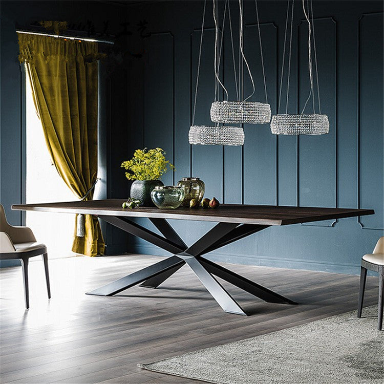 Mesa de comedor industrial rectangular Mesa fija de madera maciza para restaurante