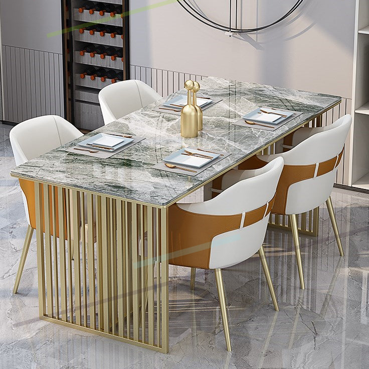 Mesa de comedor rectangular de piedra sinterizada Mesa de comedor de lujo tradicional con marco dorado