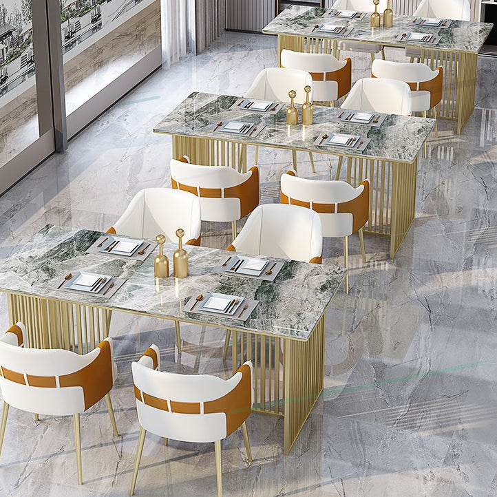 Mesa de comedor rectangular de piedra sinterizada Mesa de comedor de lujo tradicional con marco dorado