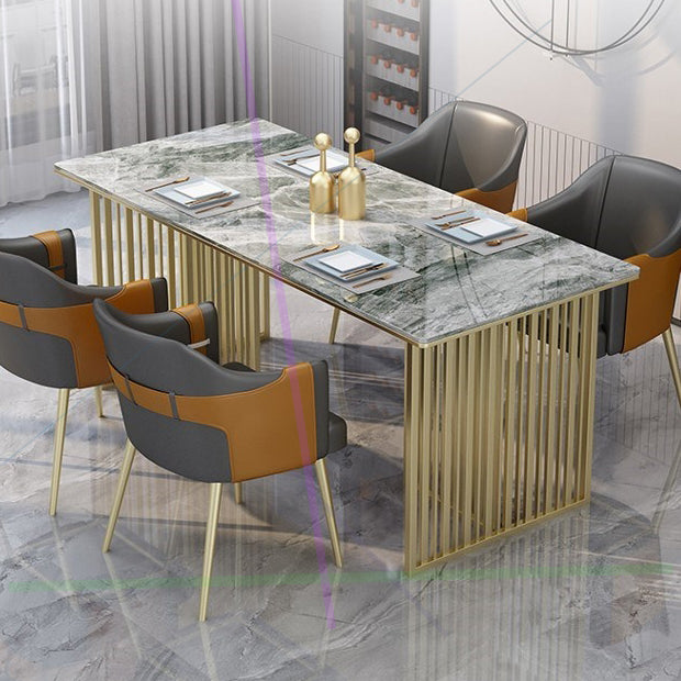 Mesa de comedor rectangular de piedra sinterizada Mesa de comedor de lujo tradicional con marco dorado