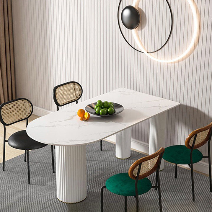 Mesa de comedor de piedra sinterizada Mesa de comedor casera moderna con base de metal