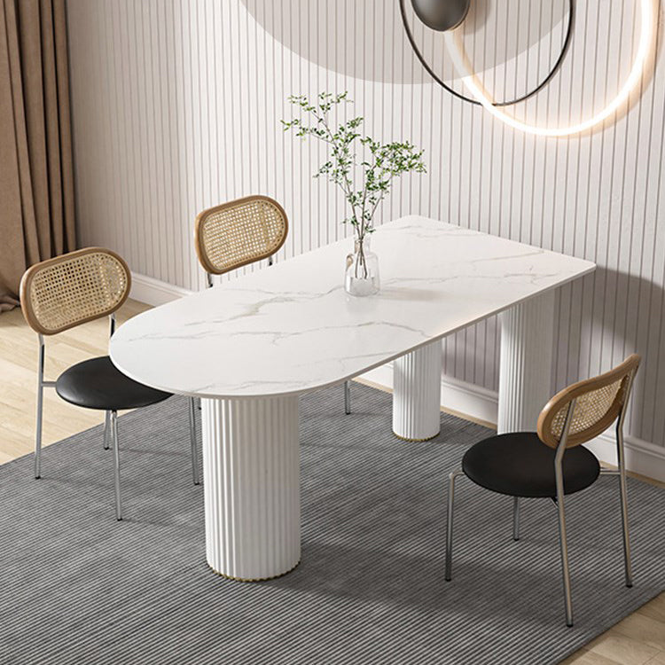 Mesa de comedor de piedra sinterizada Mesa de comedor casera moderna con base de metal