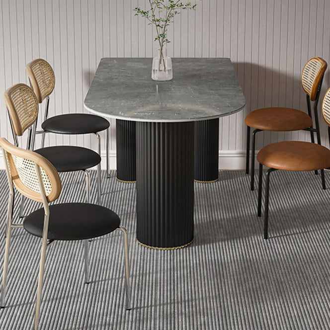 Mesa de comedor de piedra sinterizada Mesa de comedor casera moderna con base de metal