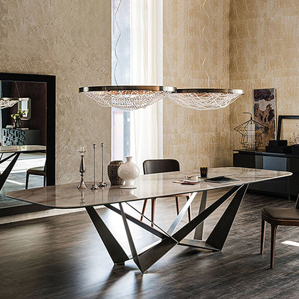 Industrial Sintered Stone Table for Restaurant Rectangle Dining Table with Black Pedestal