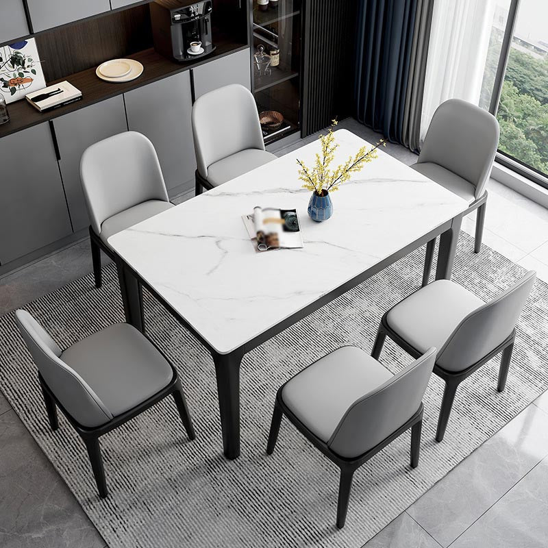 Mesa de comedor rectangular con superficie de piedra, mesa de comedor contemporánea con 4 patas de madera